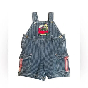 Vintage Baby Stripped Denim Shortall Dinosaur Train Shorts size 12 months